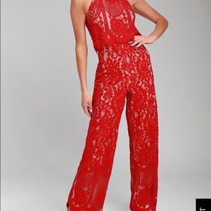 Red, lace jumpsuit